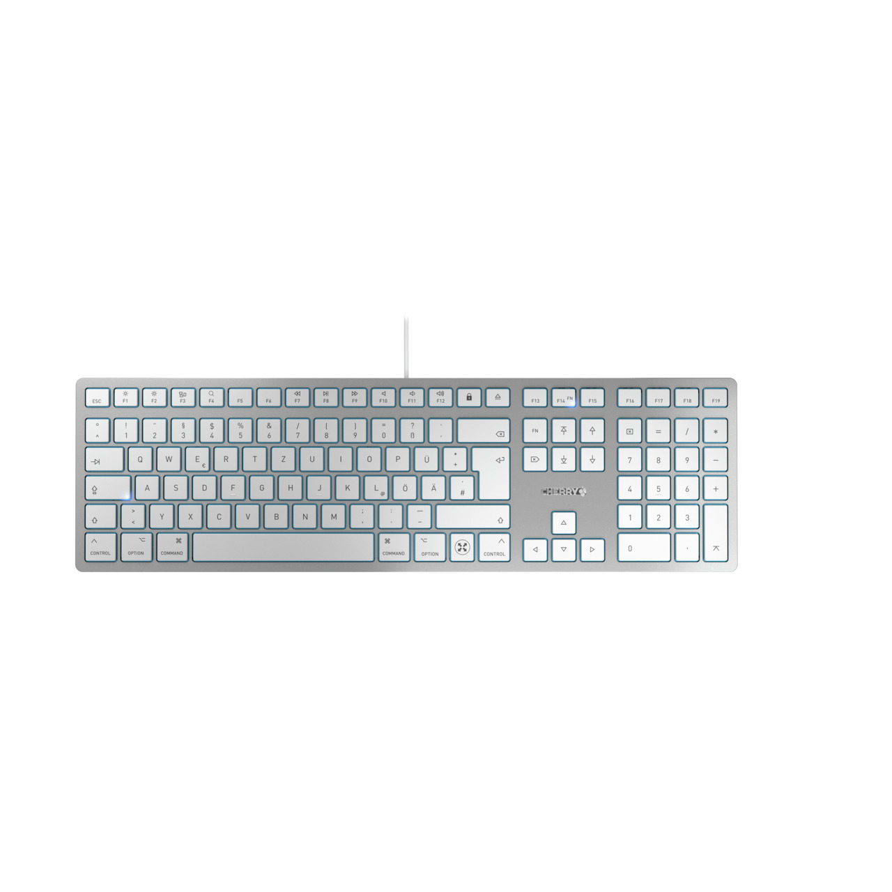 Cherry CHERRY KC 6000 C SLIM Wired USB Mac Keyboard, QWERTZ (German), Silver, White