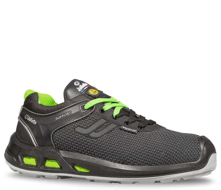Jallatte JYJY47 Unisex Black, Green Aluminium Safety Shoes, UK 4, EU 37