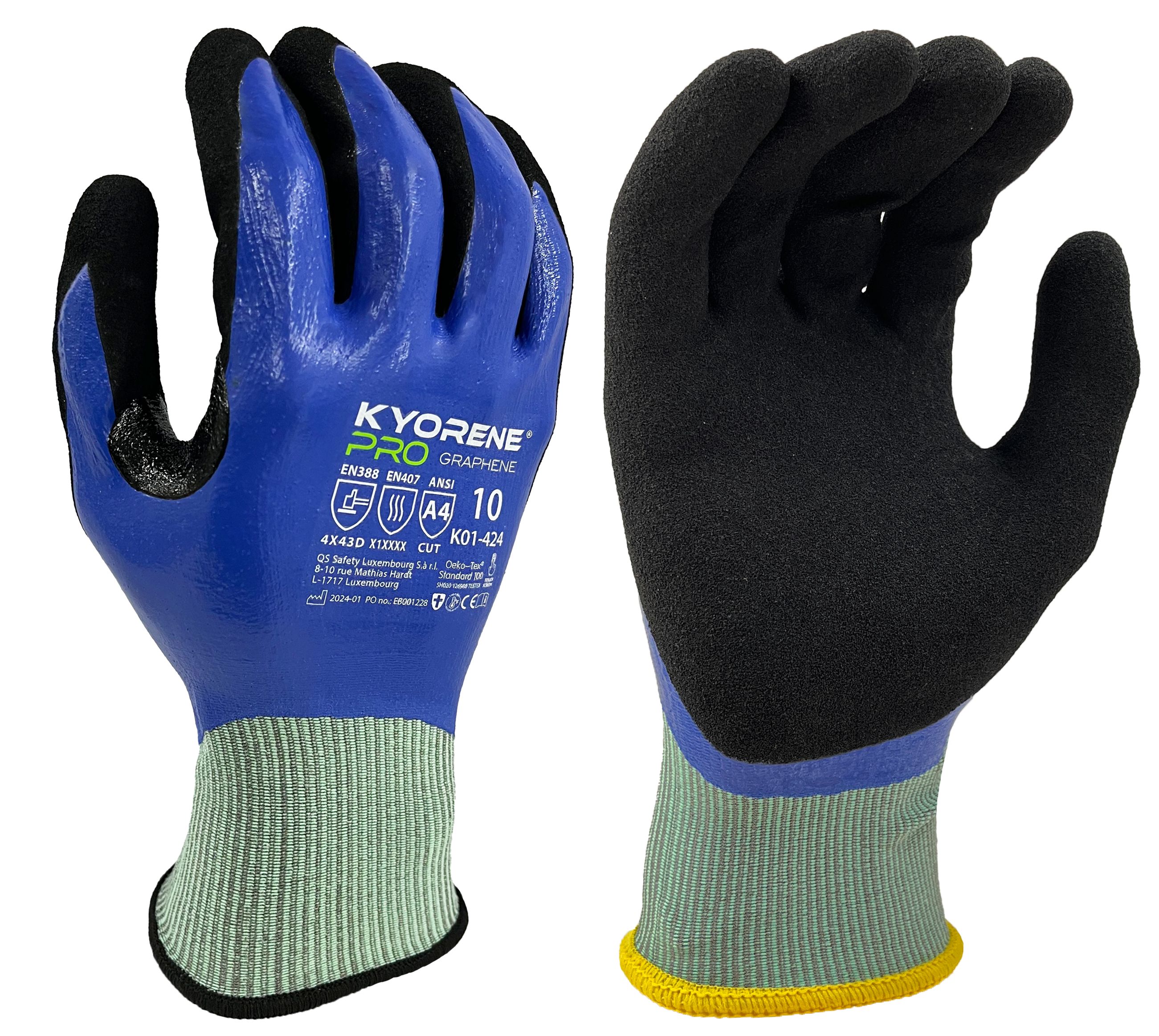 KYORENE K01-424 Grey Graphene Work Gloves, Size 8, Nitrile Micro-Foam Coating