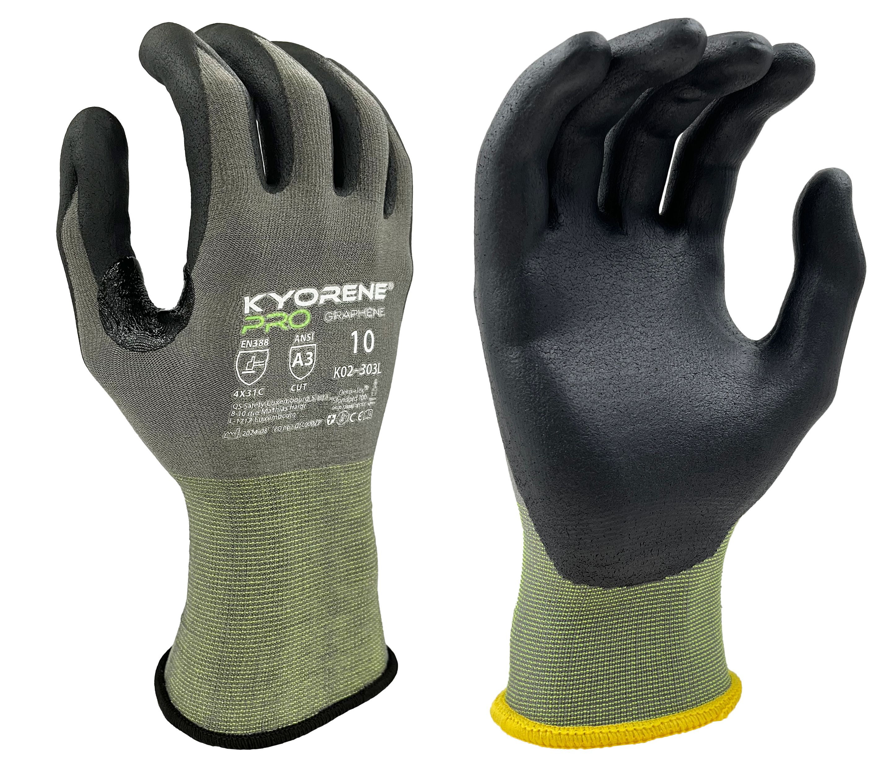 KYORENE K02-303L Grey Graphene Work Gloves, Size 8, Nitrile Coating
