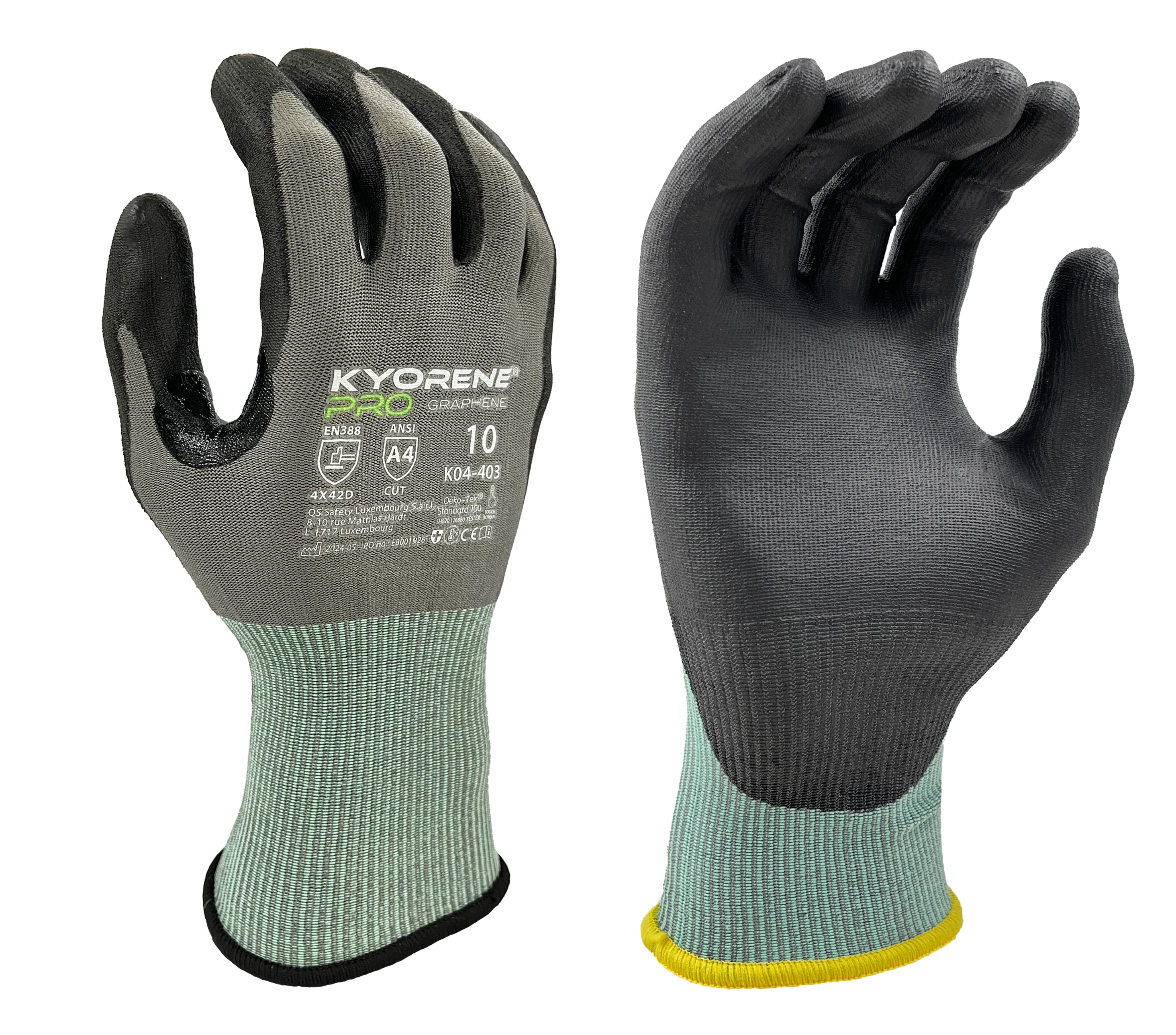 KYORENE K04-403 Grey Graphene Work Gloves, Size 6, Polyurethane Coating