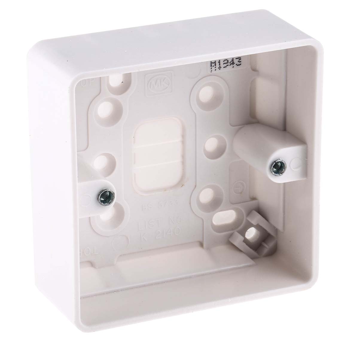 MK Electric Logic Plus White Gloss Metal, Urea Moulded, High Grade Thermoset, Plastic Back Box, BS, IP20, Surface, Flush