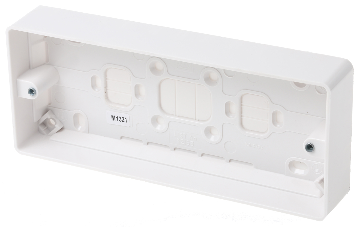 MK Electric Logic Plus White Gloss Moulded Back Box, BS, IP20, Surface, Flush Mount, 3 Gangs 87 mm 87mm 30 mm