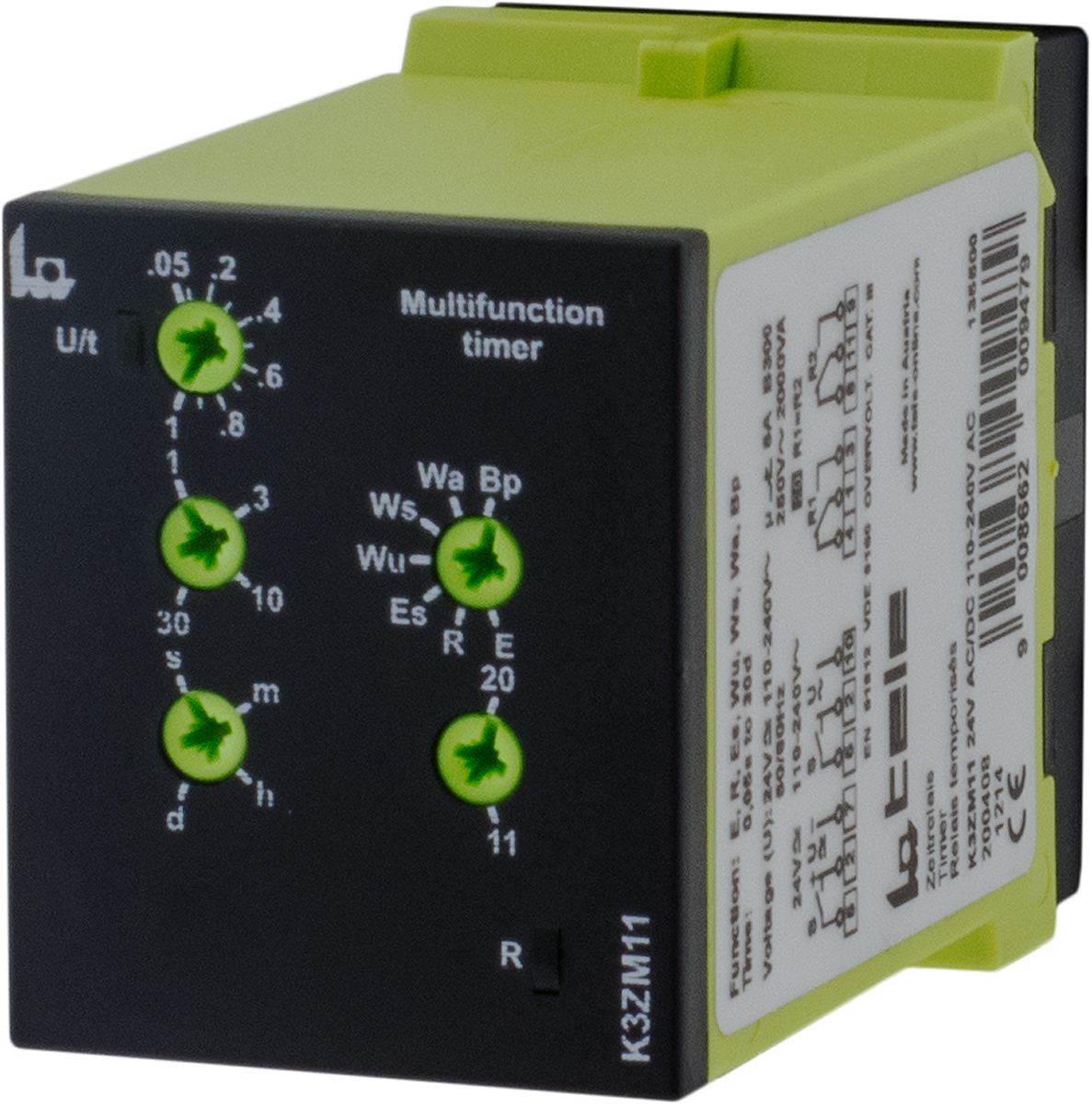 Tele K3ZM11 Series Timer Relay, 2-Contact, 24 V dc 110V ac, 24 V ac, 240 V ac, 1 s to 30 Days, Multifunction-Function,