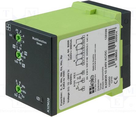 Tele K3ZM20 Series Timer Relay, 2-Contact, 12 to 240 V dc 12V ac, 240 V ac, 1 s to 100 h, Multifunction-Function, DPDT