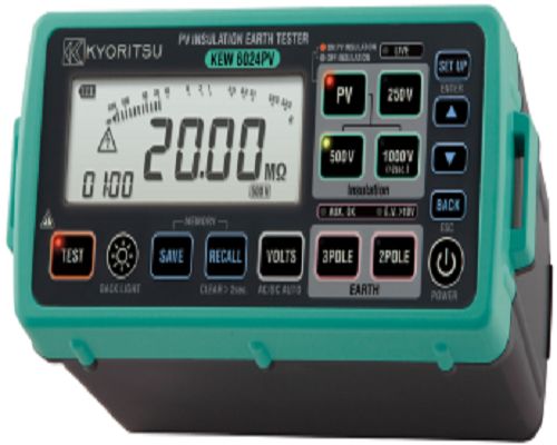 Kyoritsu K6024PV Insulation Resistance Tester, 250 V Min, 1000 V Max, 2000 mΩ CAT IV