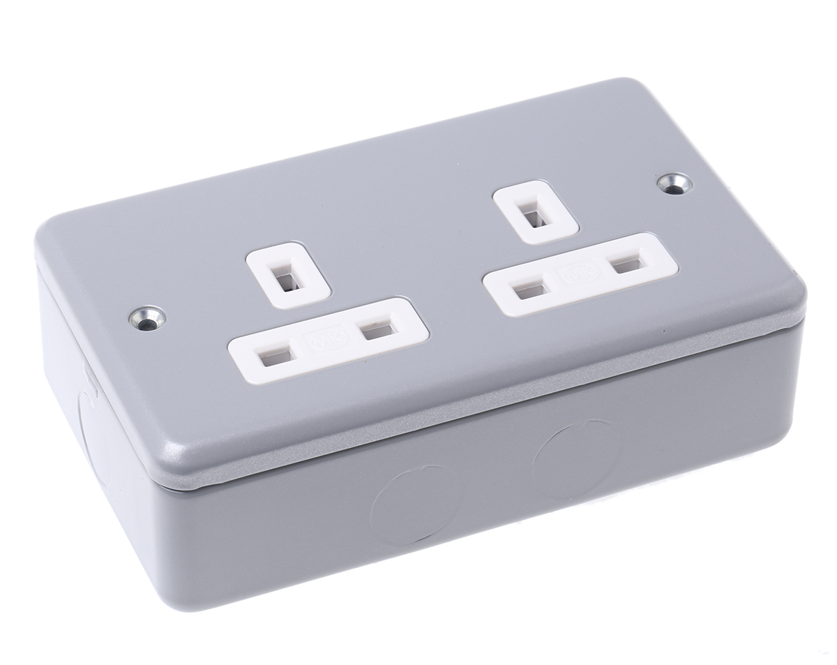 MK Electric Metalclad Plus Grey 2 Gang Plug Socket, 13A Indoor, Type G - British