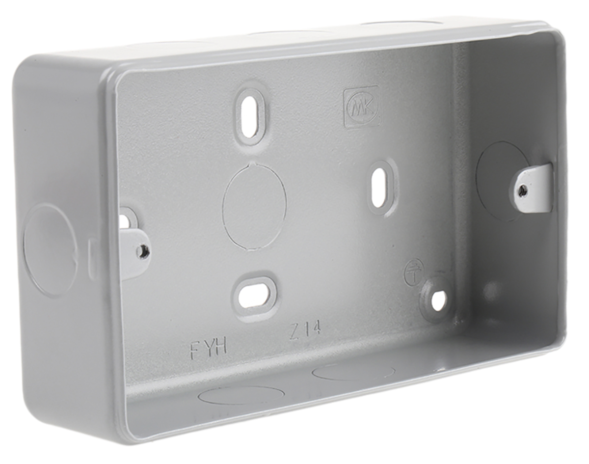 k897alm MK Electric Grey Gloss High Grade Thermoset Back Box, Flush, Surface Mount, 2 Gangs 147mm