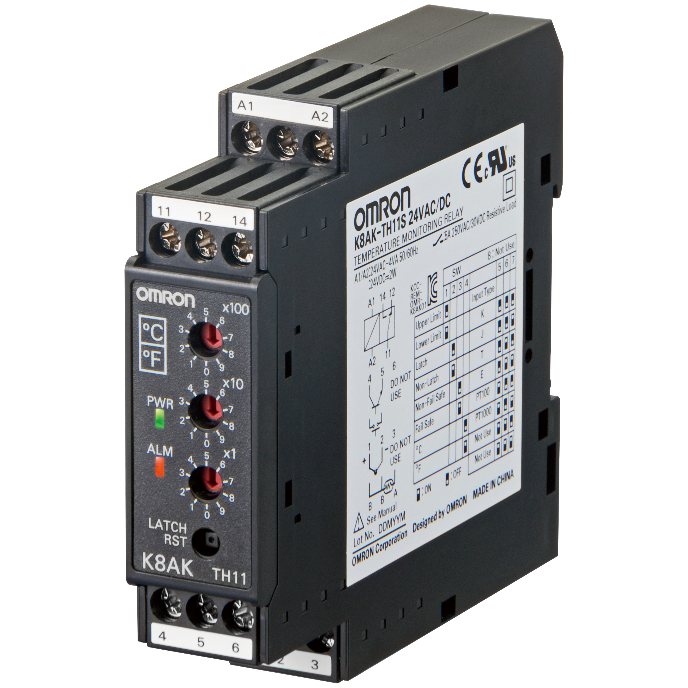 Omron Monitoring Relay, SPDT, DIN Rail, Monitoring: 0 °C to 999 °C, 24 V dc 24 V ac, 100/240 V ac