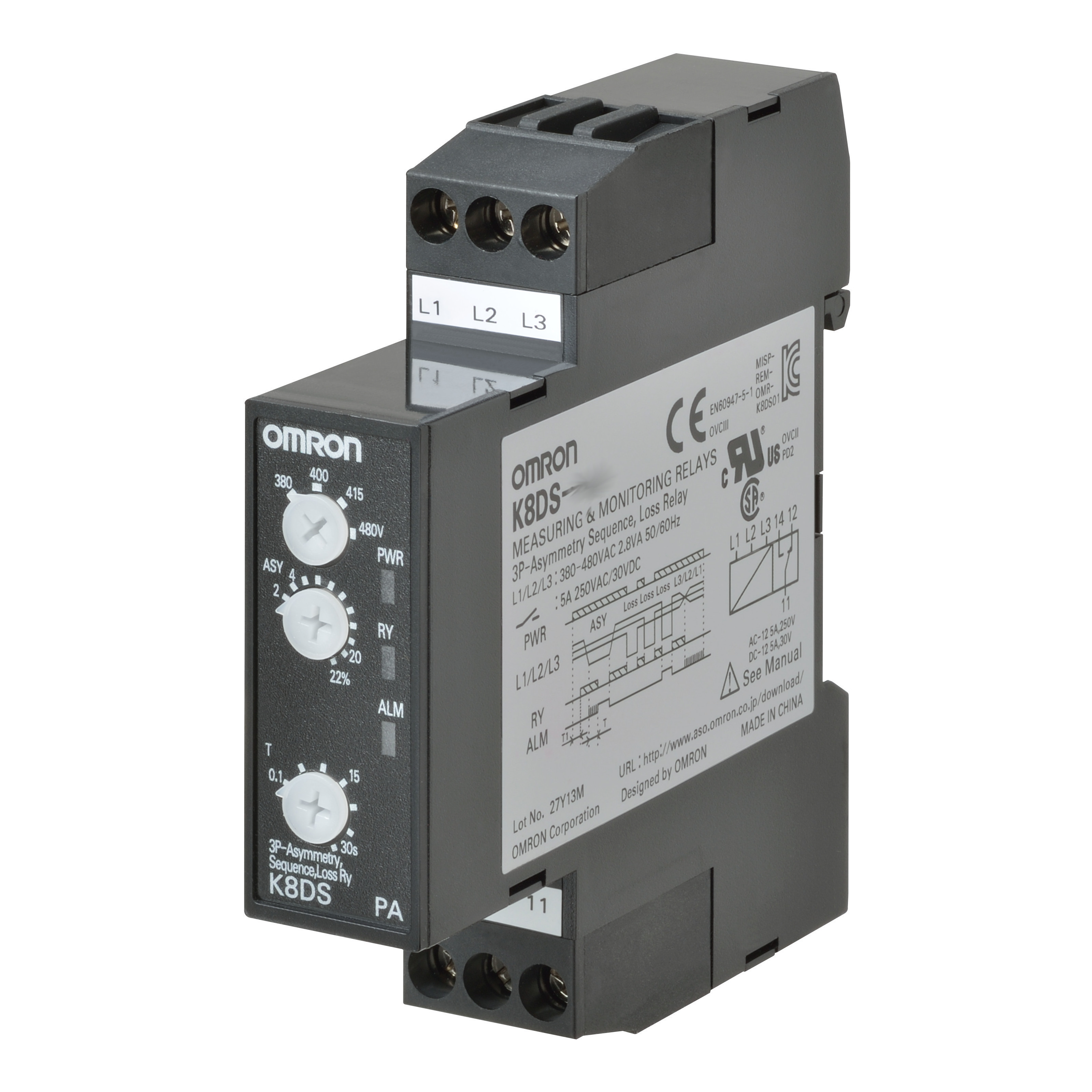 Omron Monitoring Relay, 3 Phase, SPDT, DIN Rail