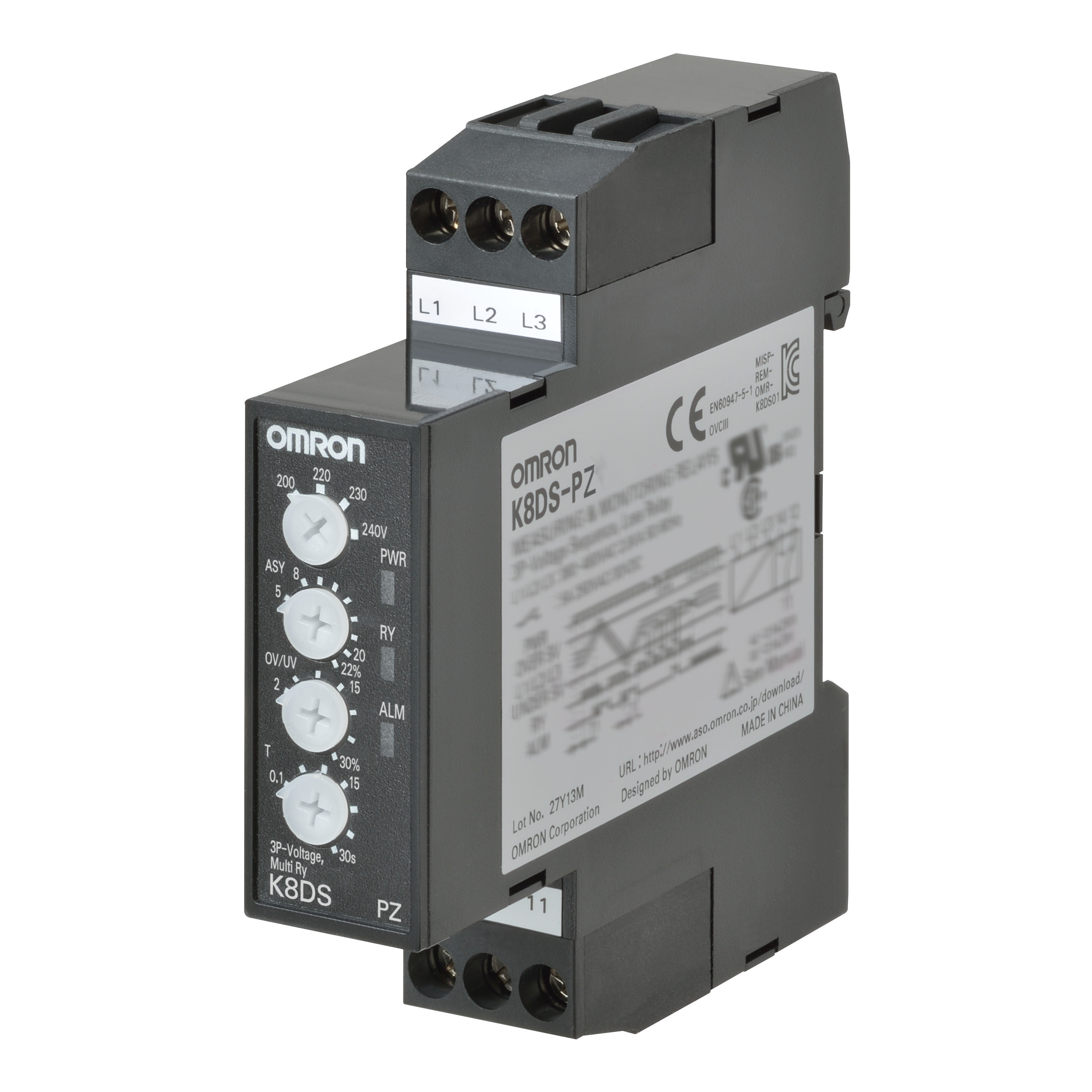 Omron Monitoring Relay, 3 Phase, 200/480 V ac Monitor Range, SPDT, DIN Rail