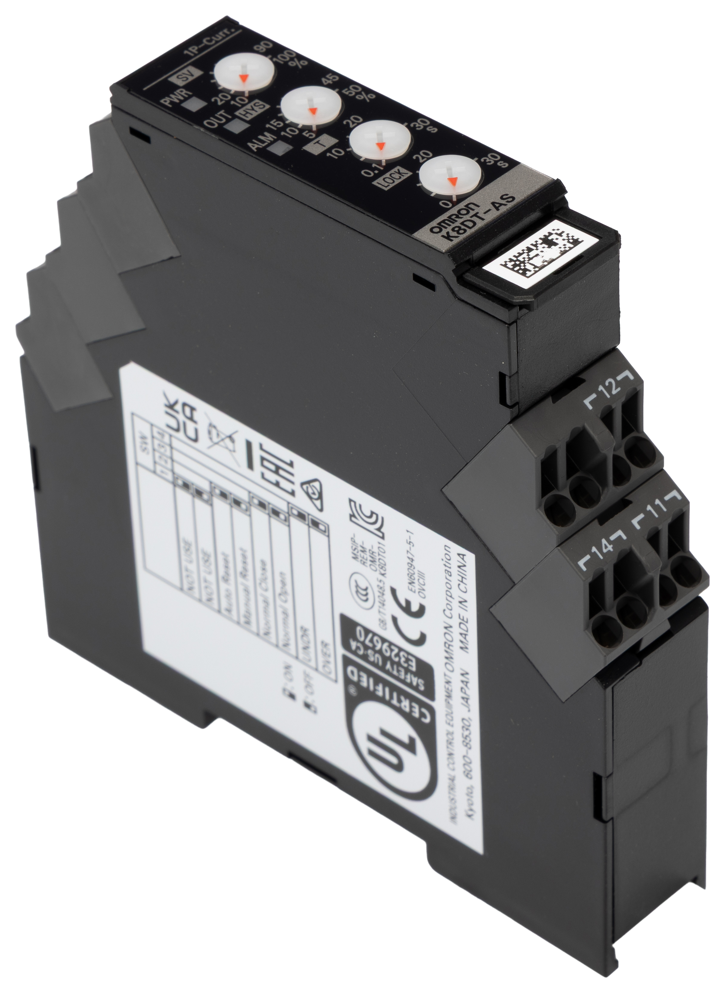 k8dt-as1cd Omron Monitoring Relay, 1 Phase, SPDT, DIN Rail, 2mA to 500mA, 0 V ac, 0V ac