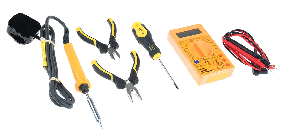 Antex Electronics 25W Electric Soldering Iron Kit, kit contents: Mini Pliers, Digital Multimeter With Battery, Hex Allen