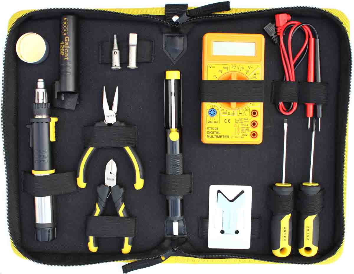 Antex Electronics 120W Gas Soldering Iron Kit, kit contents: Robust Plastic Case, Tip: Hot knife, Hot air deflector for
