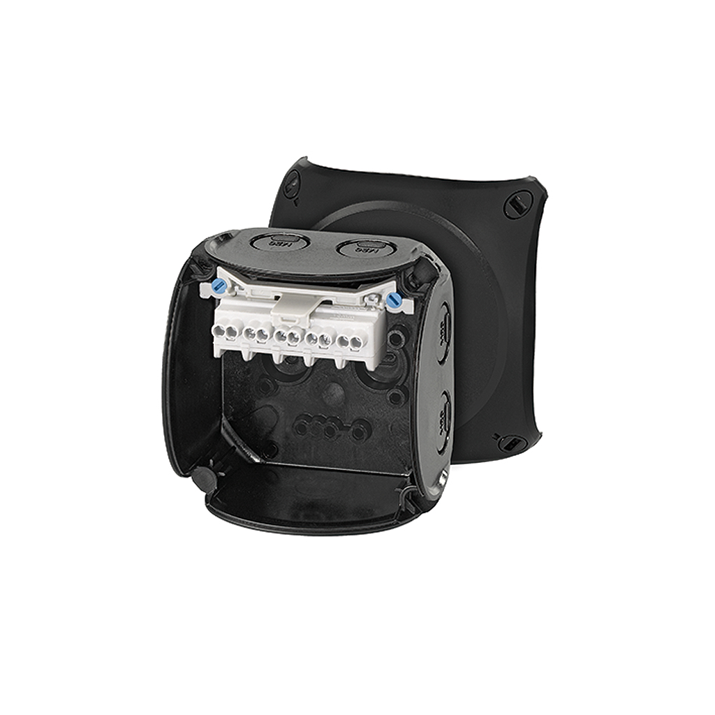 HENSEL KF 0202 B Series Black Polycarbonate Terminal Box, IP66, 5 Terminals, IEC, UL, EN, CSA, 62 mm, 93mm 93 mm