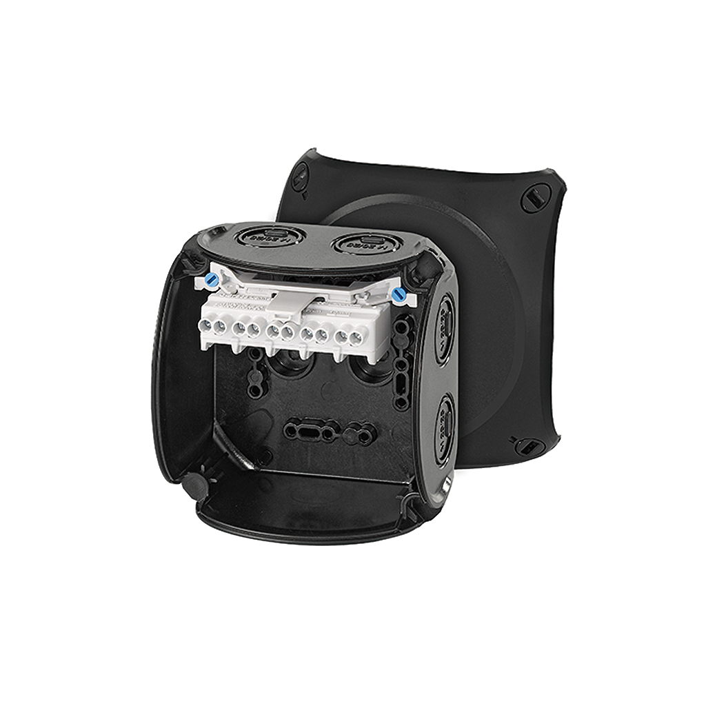 HENSEL KF 0404 B Series Black Polycarbonate Terminal Box, IP66, 5 Terminals, CSA, UL, EN, IEC, 70 mm, 104mm 104 mm