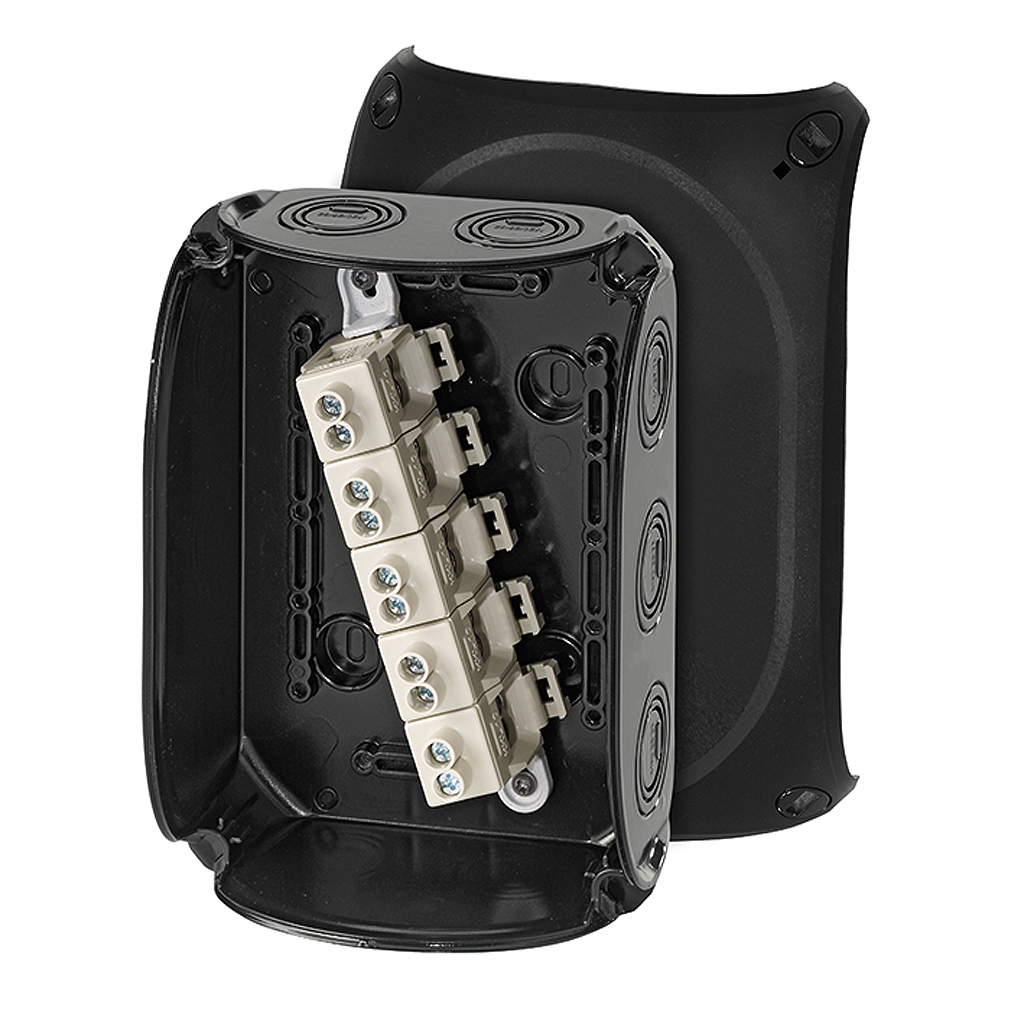 HENSEL KF Series Black Polycarbonate Terminal Box, IP66, 5 Terminals, 77 mm, 130mm 130 mm
