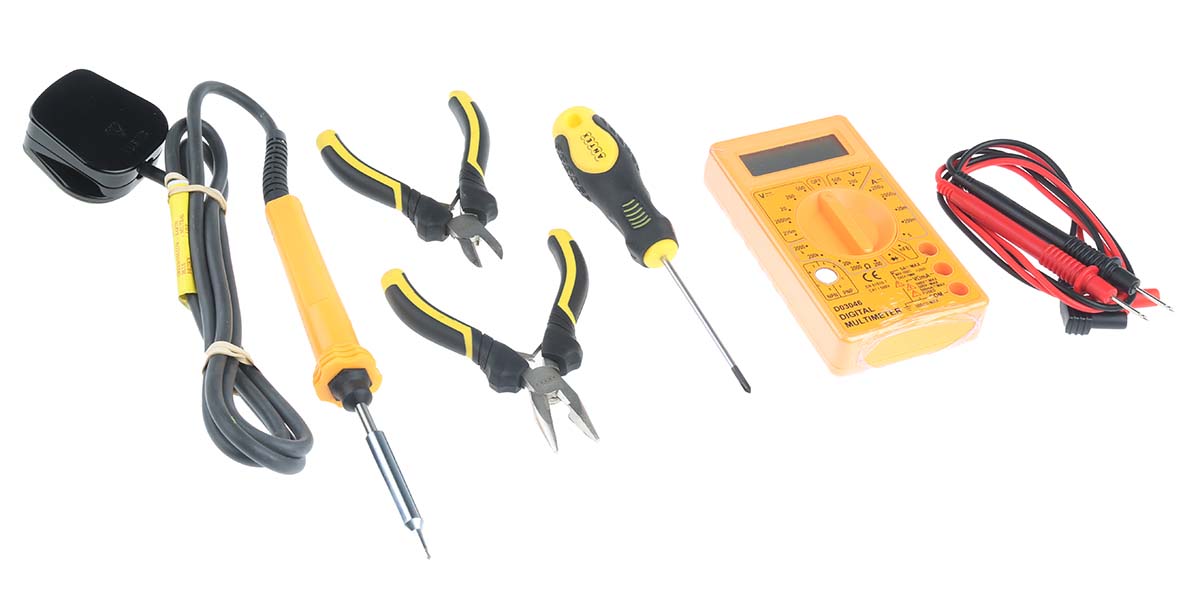 Antex Electronics 18W Electric Soldering Iron Kit, kit contents: Desoldering Pump, Flat Blade Screwdriver, Pair of Mini