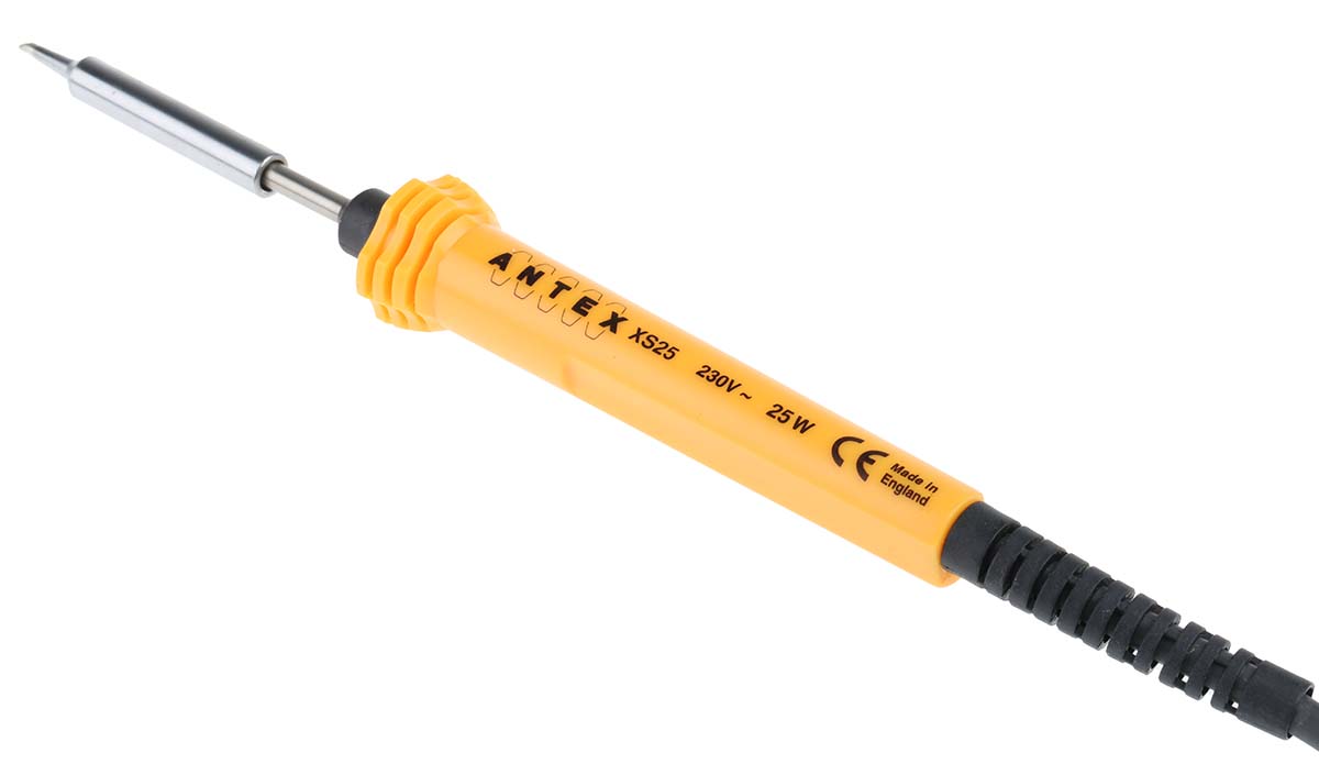 kf8jsza Antex Electronics 18W Electric Soldering Iron Kit, kit contents: Desoldering Pump, Flat Blade Screwdriver, Pair of Mini