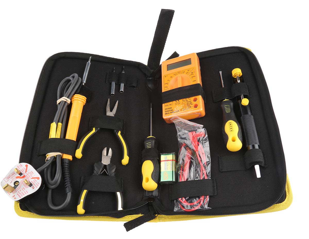 kf8jsza Antex Electronics 18W Electric Soldering Iron Kit, kit contents: Desoldering Pump, Flat Blade Screwdriver, Pair of Mini