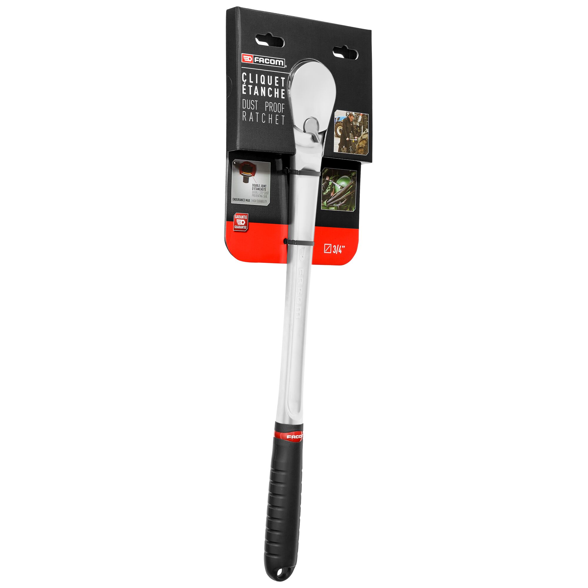 kl161pb Facom KL.161PB 3/4 in Ratchet with Bi-Material Elastomer Handle, 512mm Overall