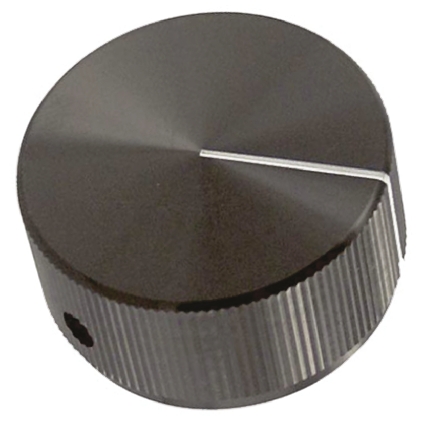 TE Connectivity 31.8 mm Knob Diameter Black Potentiometer Knob for 6.35 mm Shaft Circular, KLN1250B1/4