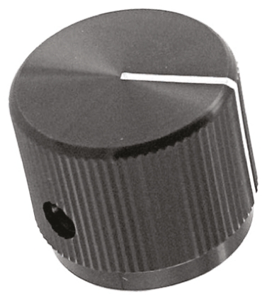 TE Connectivity 18.8 mm Knob Diameter Black Potentiometer Knob for 6.35 mm Shaft Circular, KLN700B1/4