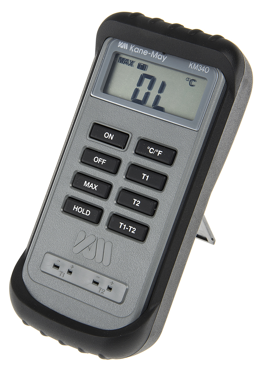 Kane KM340 Wired Digital Thermometer, K Probe, 2 Input(s), 1300 °C Max, ±0.2 % Accuracy - SYSCAL