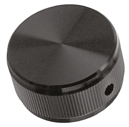 TE Connectivity 31.8 mm Knob Diameter Black Potentiometer Knob for 6.35 mm Shaft Circular, KN1251B1/4