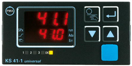 ks41-100-0000d-000 P.M.A KS41 Panel PID Temperature Controller, 3 Output Voltage (0/2 to 10 V), 0 to 20 mA, 12 V, Current (0/4 to 20 mA),