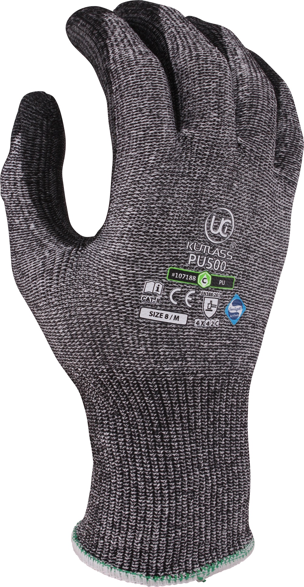 kutlas-ultra-pu207 KUTLASS Black, Grey Nylon Glove, Size 7, Polyurethane Coating