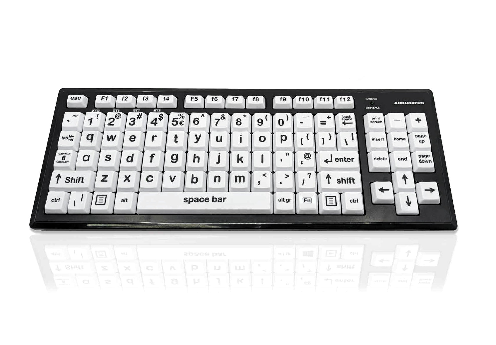 Ceratech KYB-M2BLK-LCUSBT Wireless Bluetooth Vision Impairment Keyboard, QWERTY (US), Multicolour