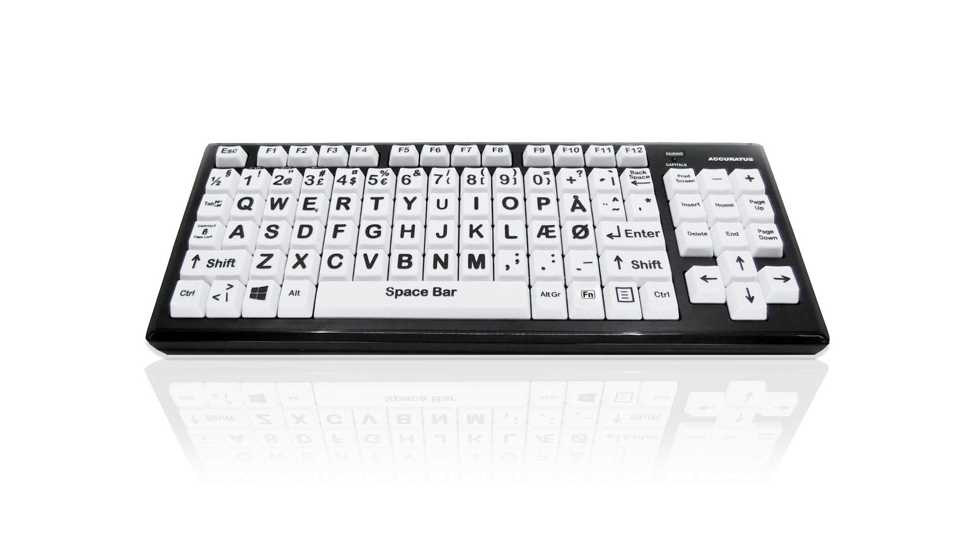 Ceratech KYB-M2BLK-UCDKBT Wireless Bluetooth Vision Impairment Keyboard, QWERTY (Danish), Multicolour