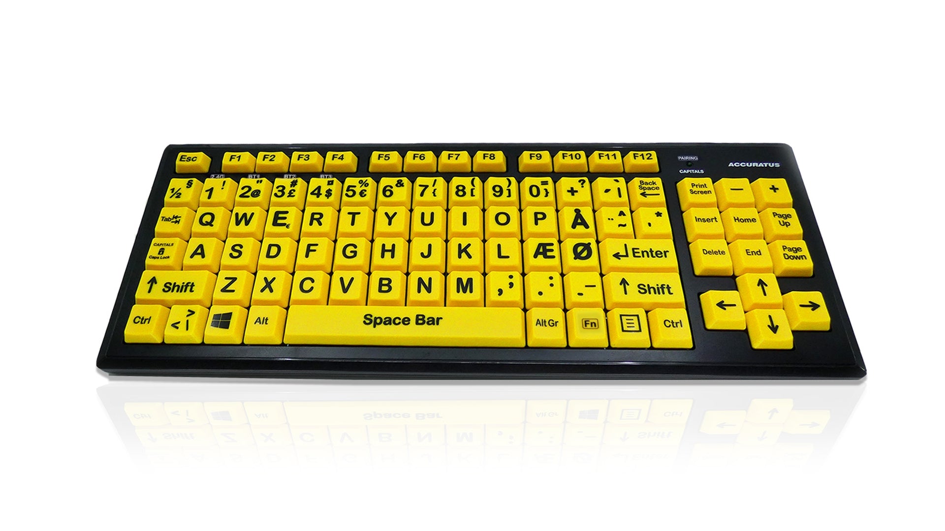 Ceratech KYB-M2VIS-UCDKBT Wireless Bluetooth Vision Impairment Keyboard, QWERTY (Danish), Multicolour
