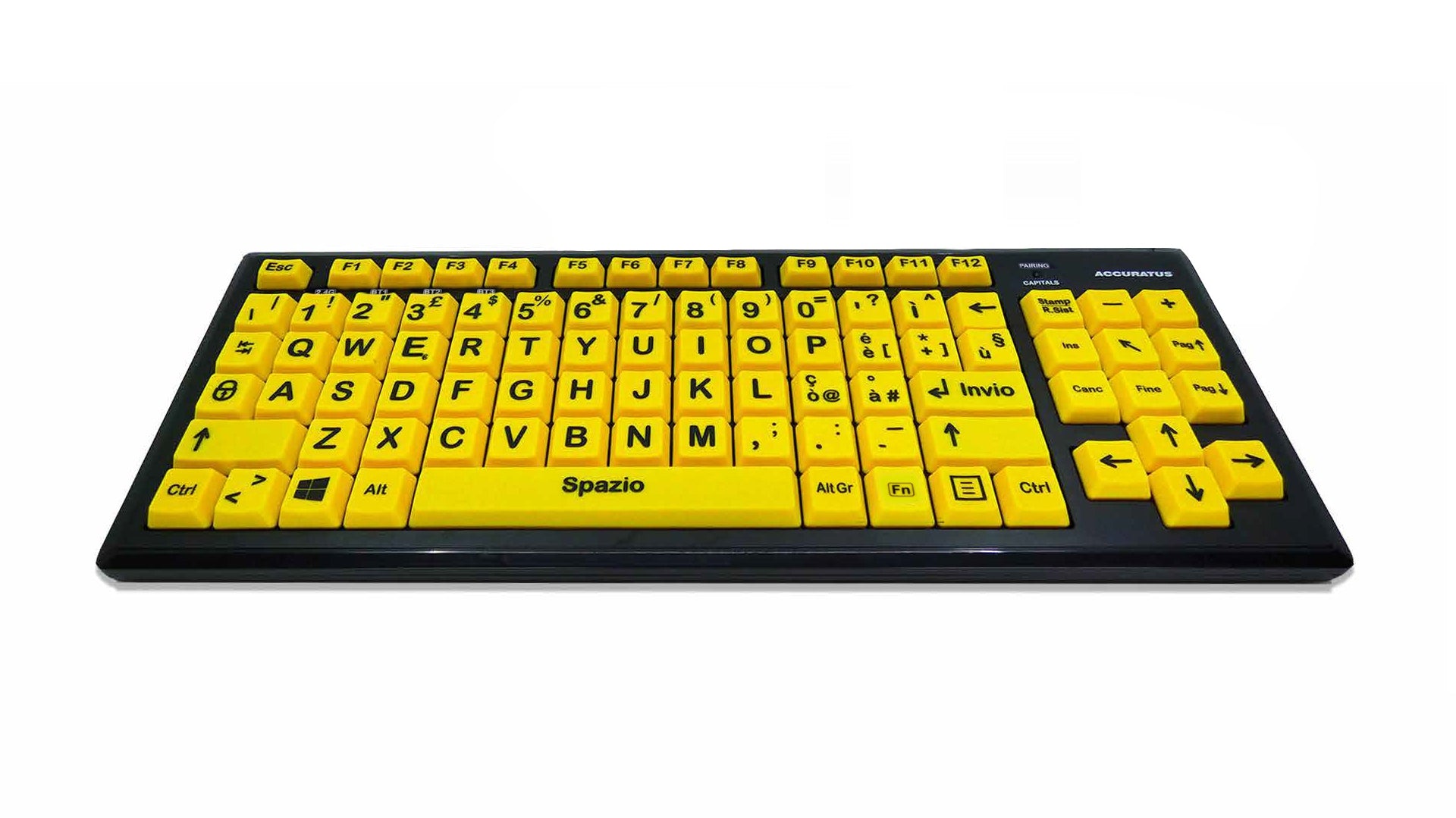 Ceratech KYB-M2VIS-UCITBT Wireless Bluetooth Vision Impairment Keyboard, QWERTY (Italy), Multicolour