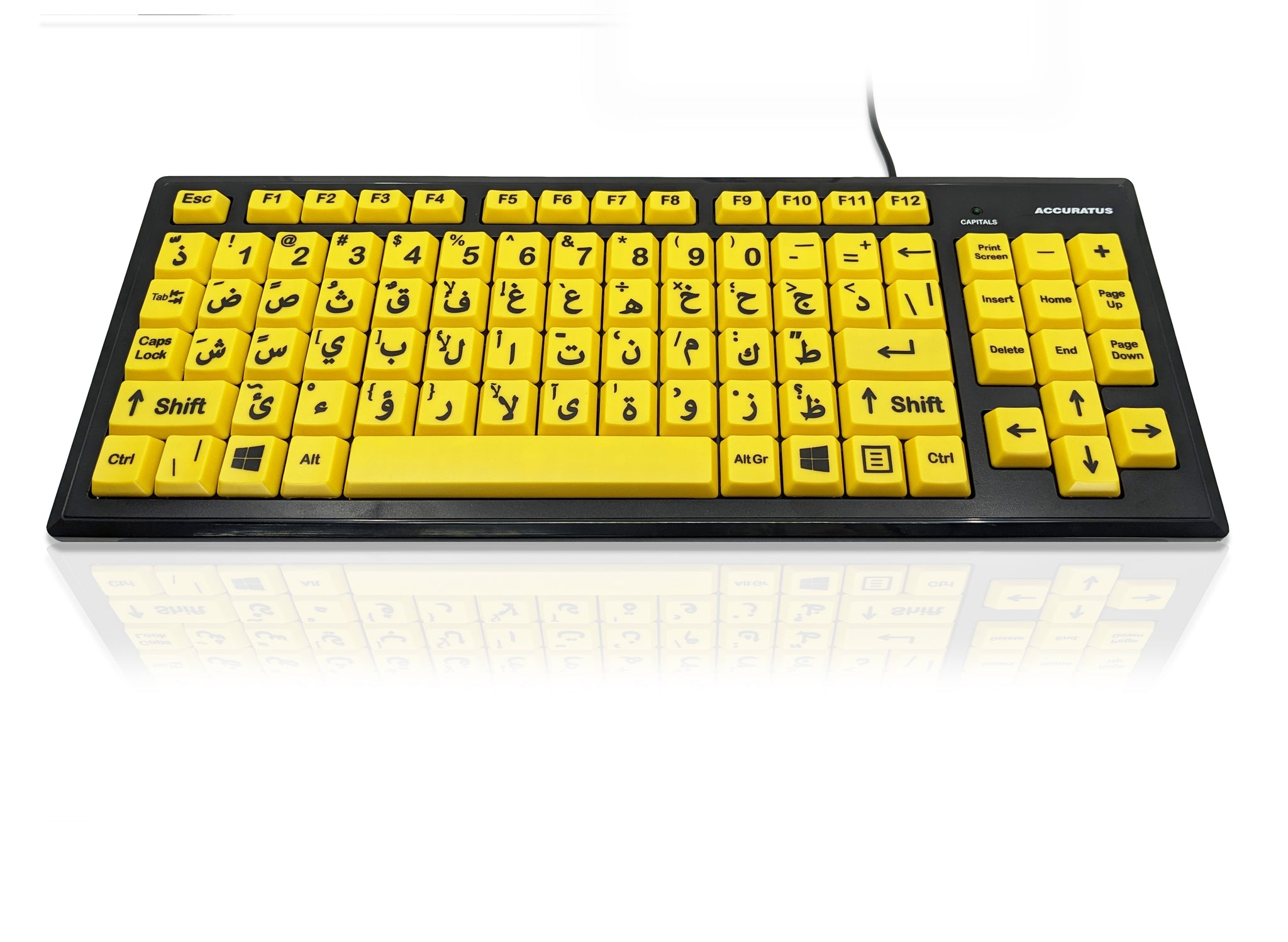Ceratech KYB-MON2VIS-UCAR Wired USB Vision Impairment Keyboard, QWERTY (Arabic), Yellow