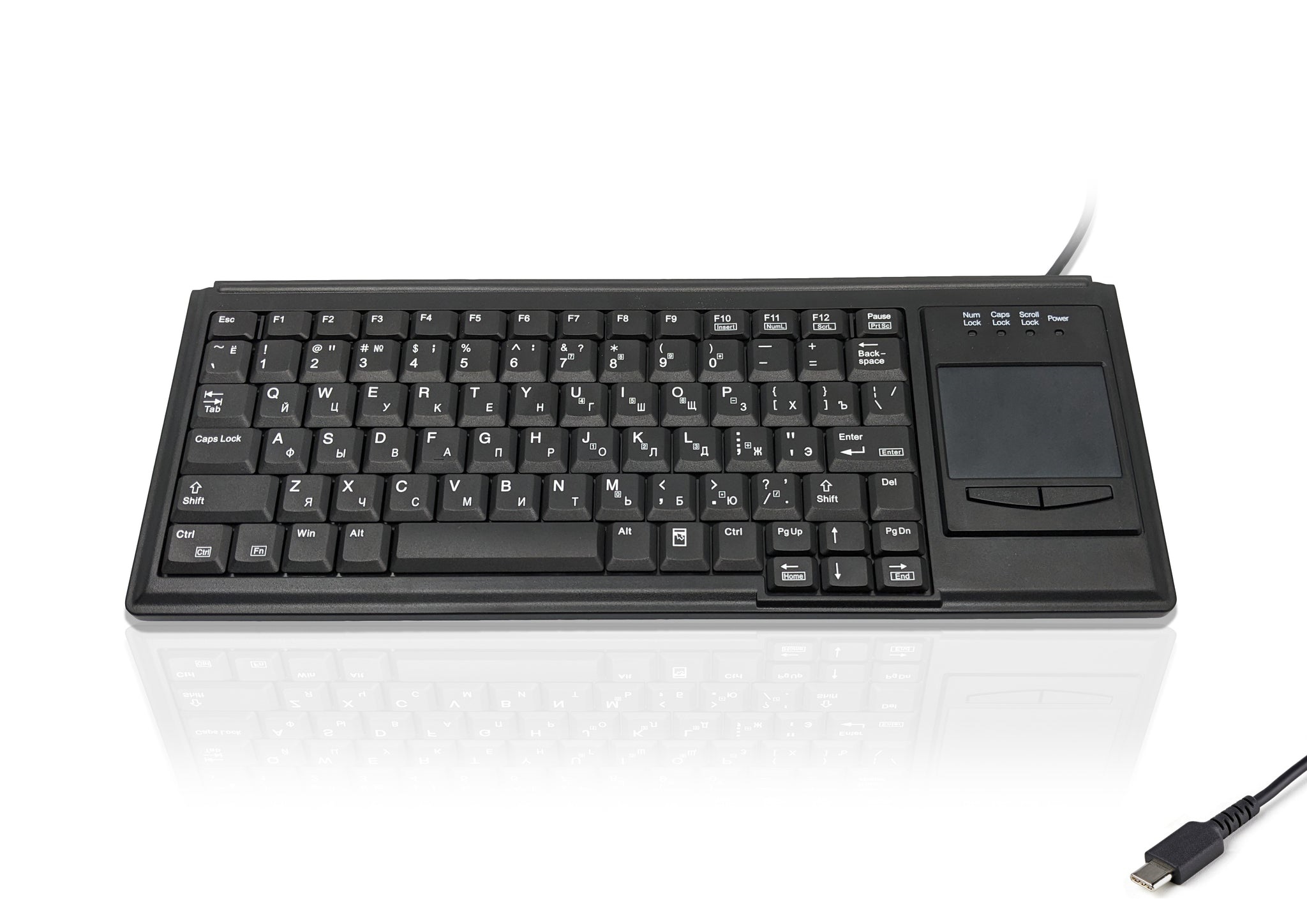 Ceratech KYB500-K82B-CY-C Wired USB Touchpad Keyboard, QWERTY (Cyrillic), Black