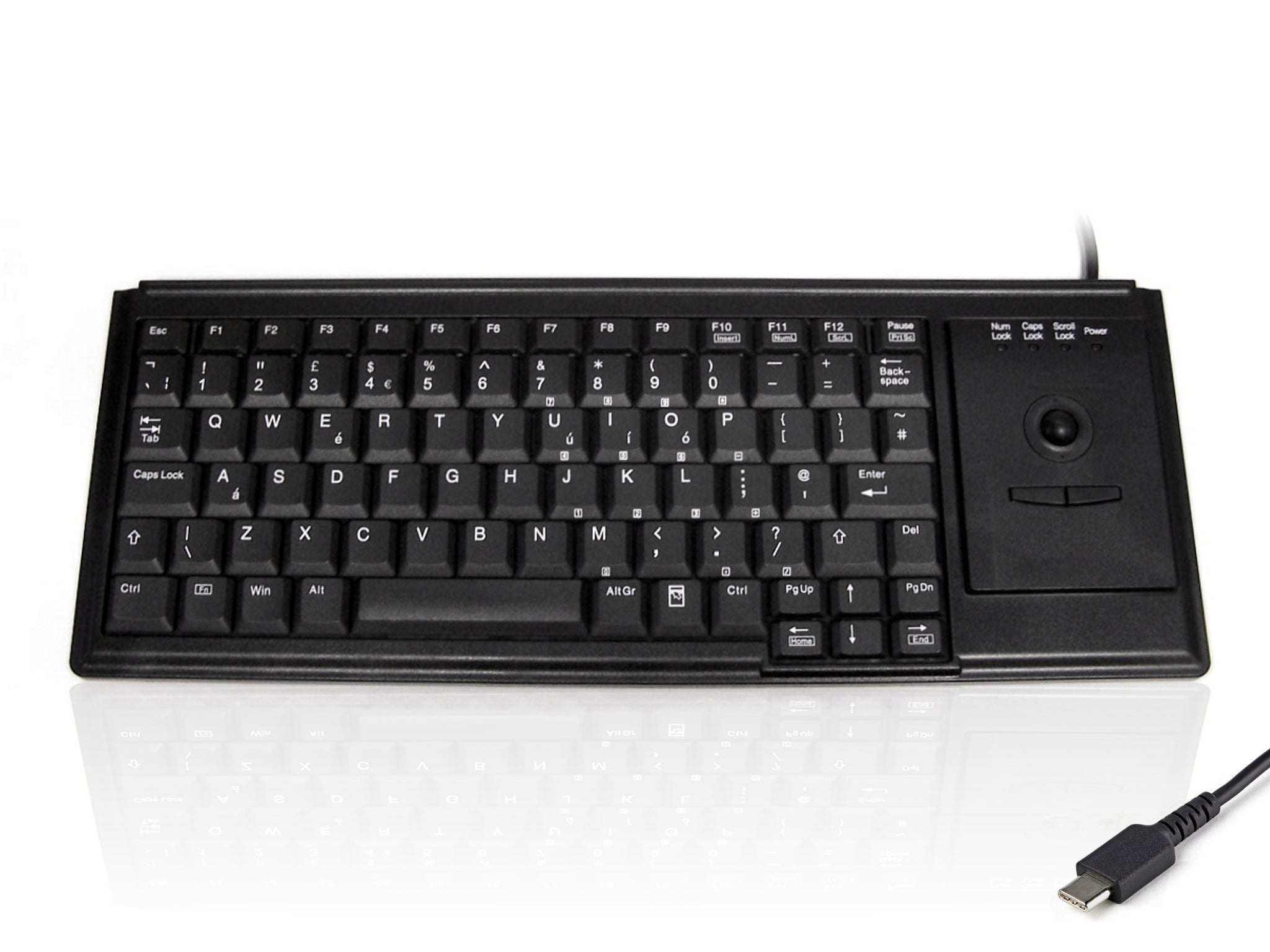 Ceratech KYB500-K82D-C Wired USB Trackball Keyboard, QWERTY (UK), Black