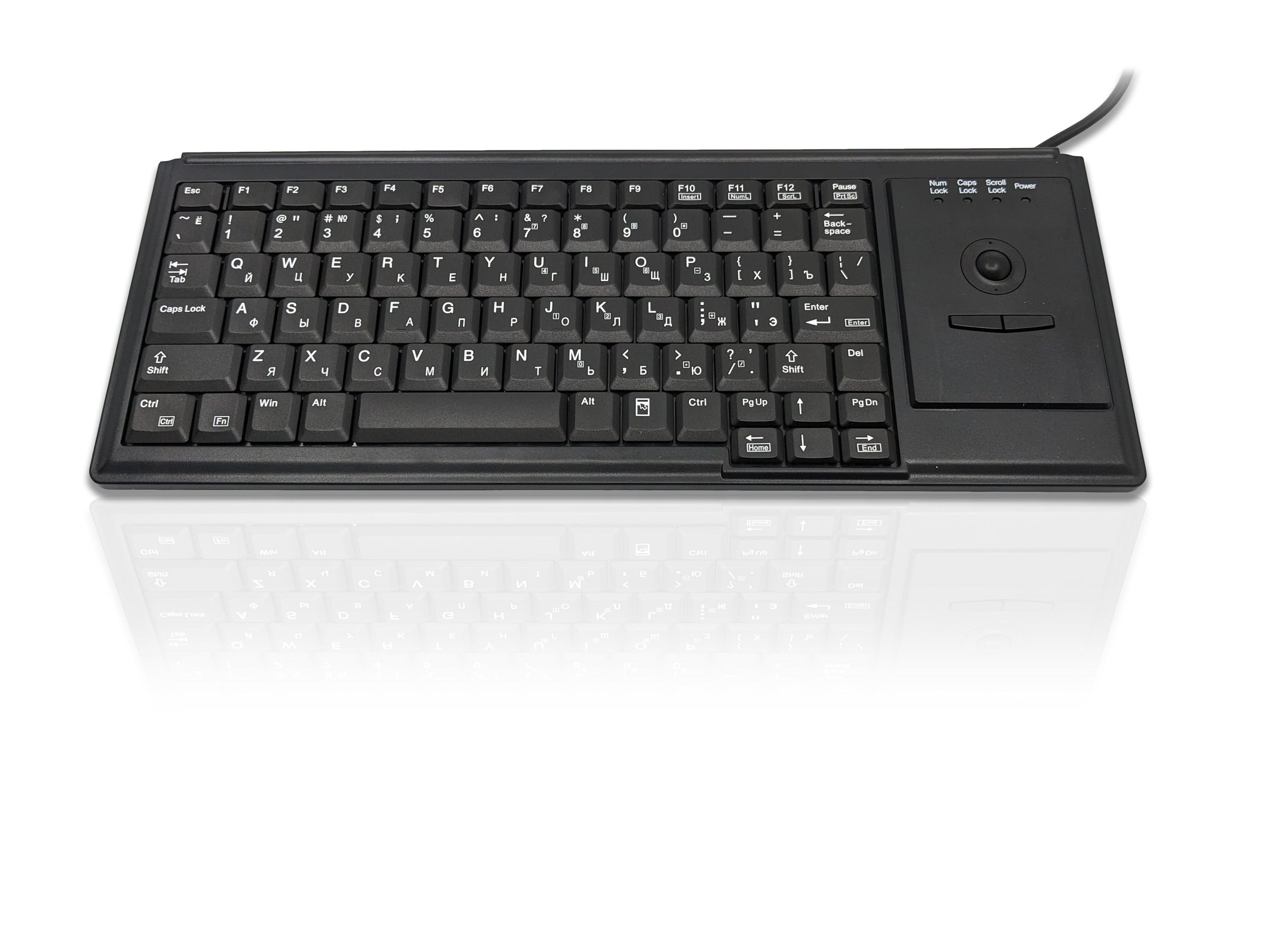 Ceratech KYB500-K82D-CY Wired USB Trackball Keyboard, QWERTY (Cyrillic), Black