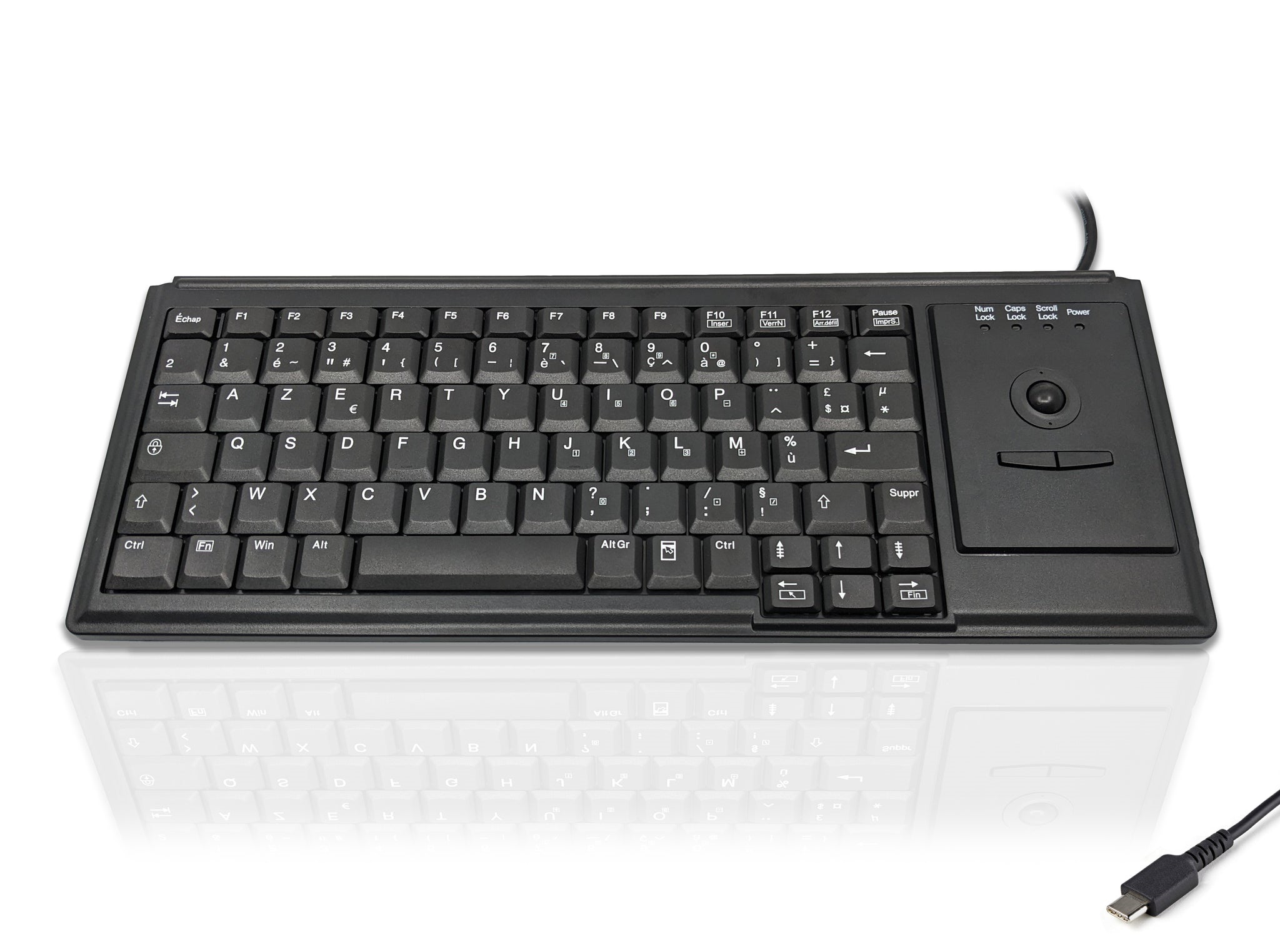 Ceratech KYB500-K82D-FR-C Wired USB Trackball Keyboard, QWERTY (French), Black