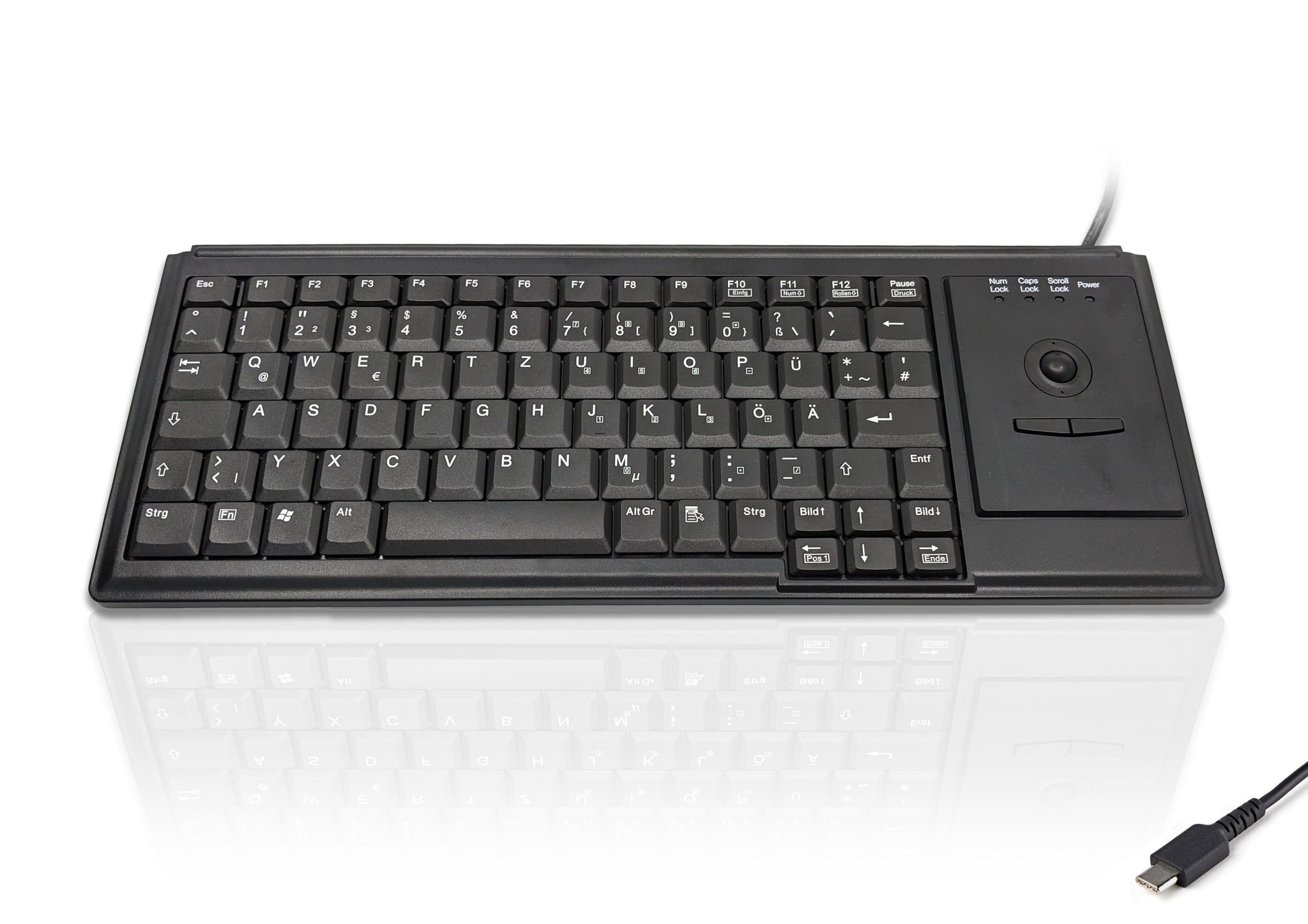 Ceratech KYB500-K82D-GR-C Wired USB Trackball Keyboard, QWERTZ (German), Black
