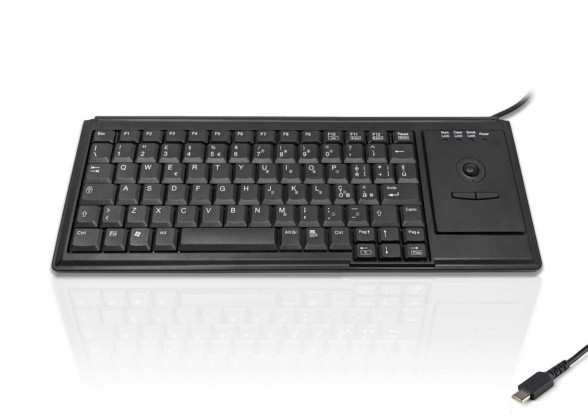 Ceratech KYB500-K82D-IT-C Wired USB Trackball Keyboard, QWERTY (Italy), Black