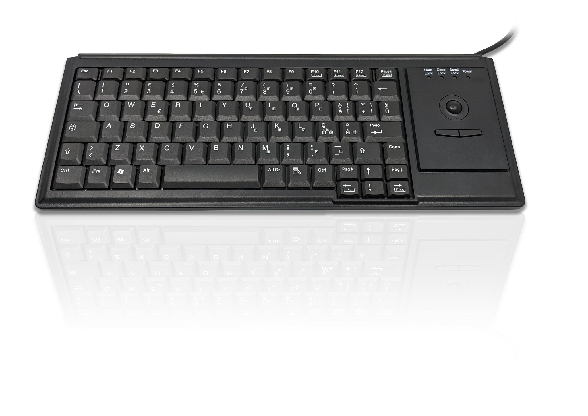 Ceratech KYB500-K82D-IT Wired USB Trackball Keyboard, QWERTY (Italy), Black