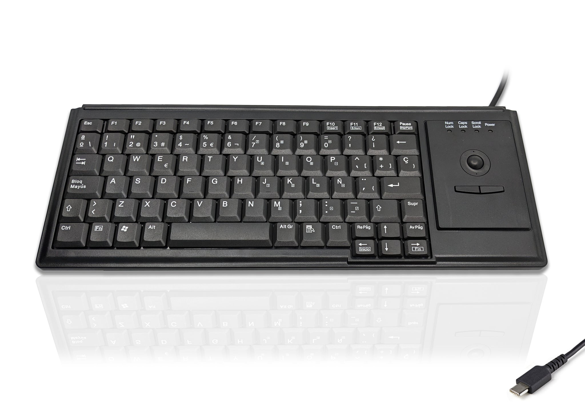 Ceratech KYB500-K82D-SP-C Wired USB Trackball Keyboard, QWERTY (Spain), Black
