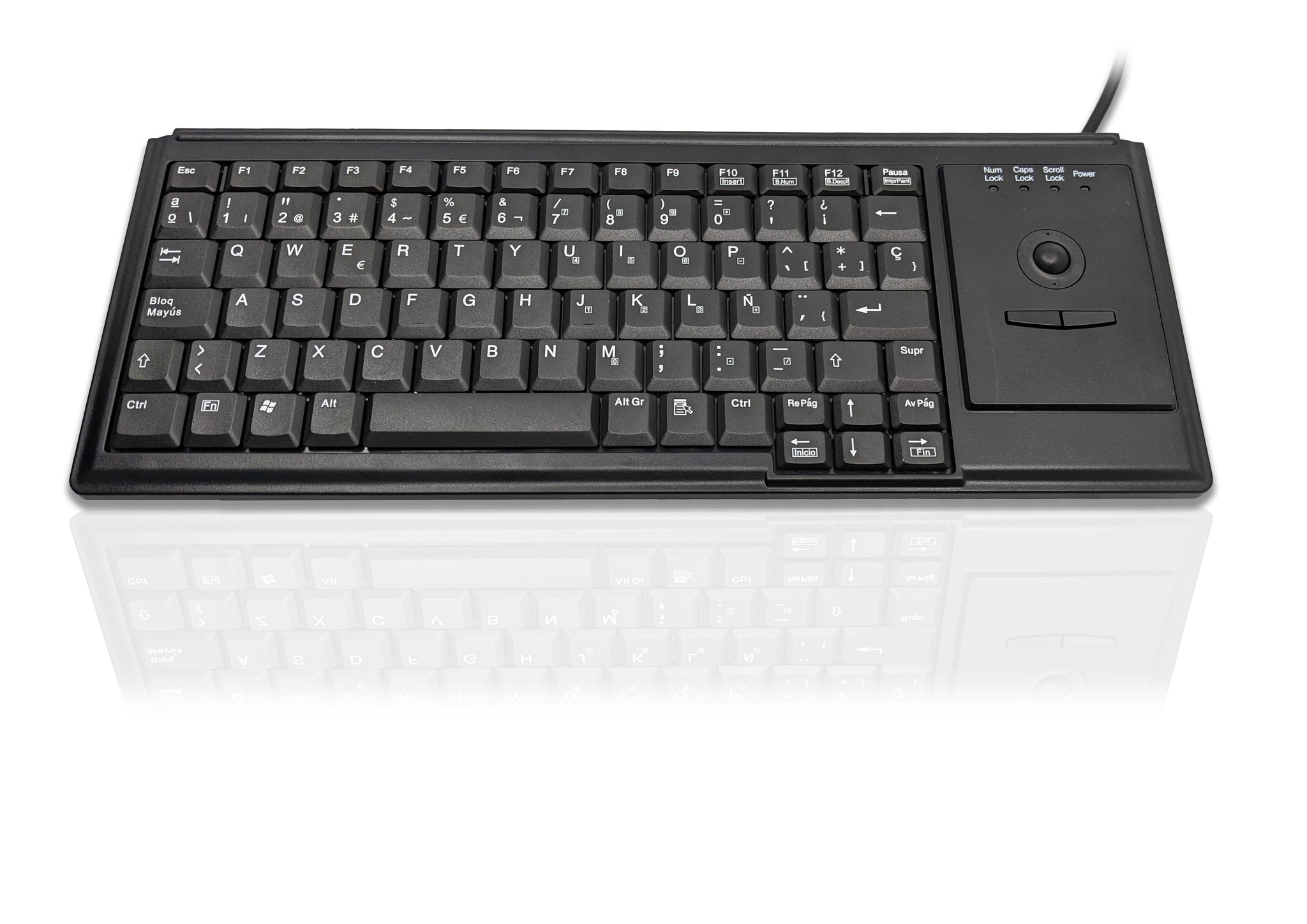 Ceratech KYB500-K82D-SP Wired USB Trackball Keyboard, QWERTY (Spain), Black