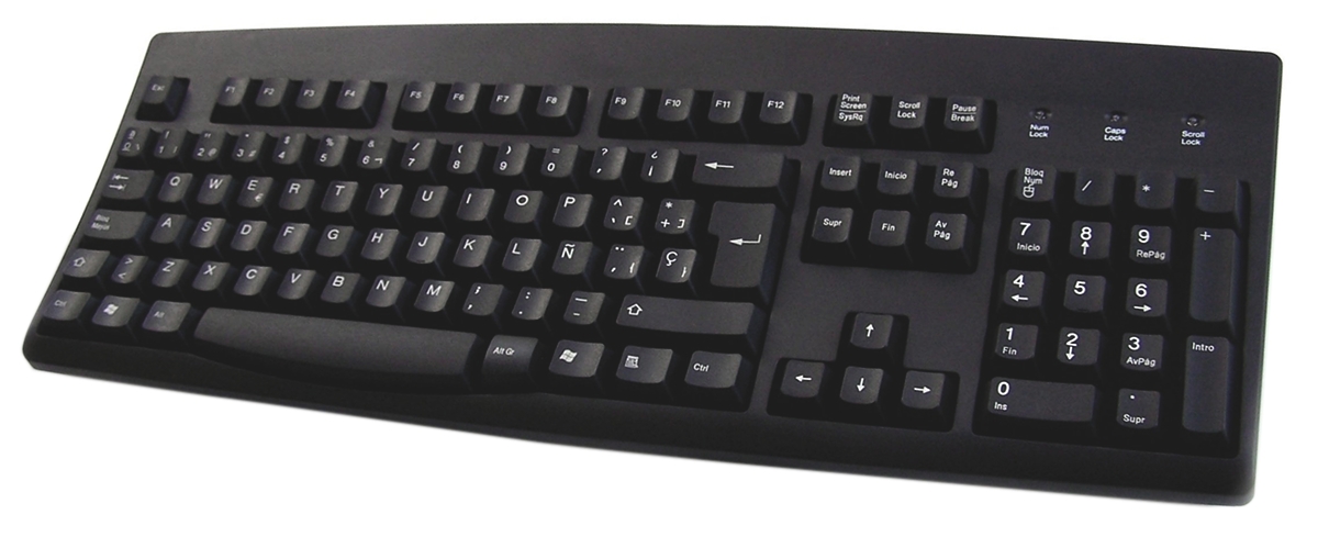 Ceratech Wired PS2, USB Standard Keyboard, QWERTY (Spain), Black