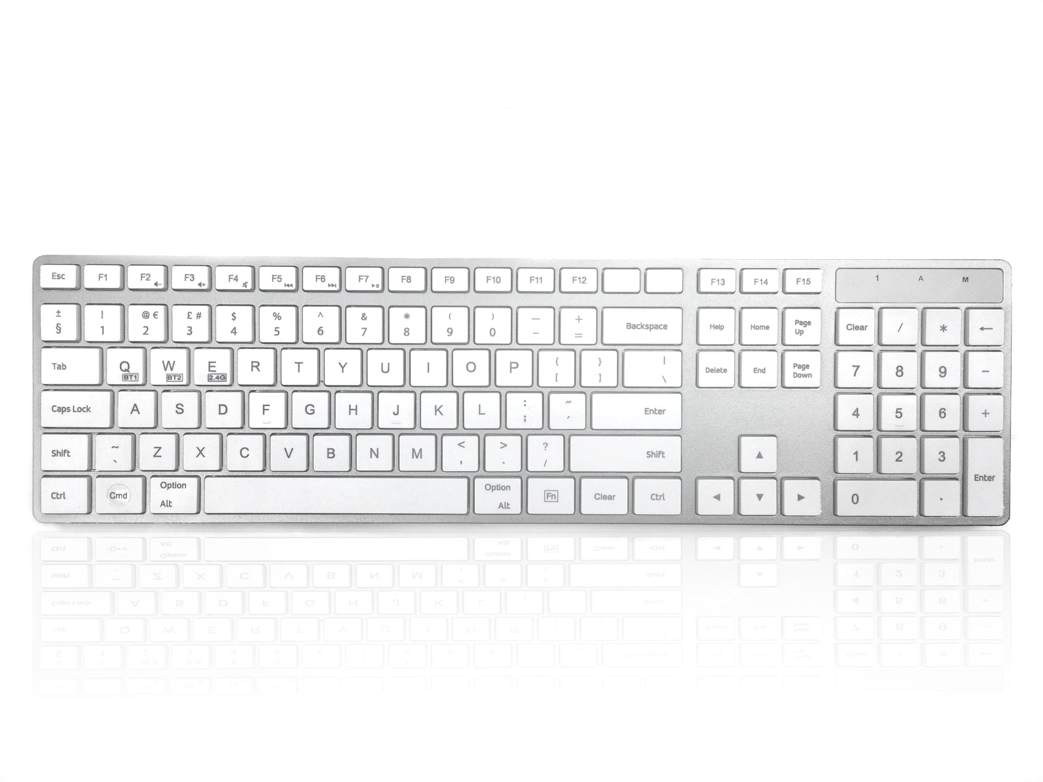 Ceratech KYBAC301-BTMACHO Wireless USB Multimedia Keyboard, QWERTY, White, Silver