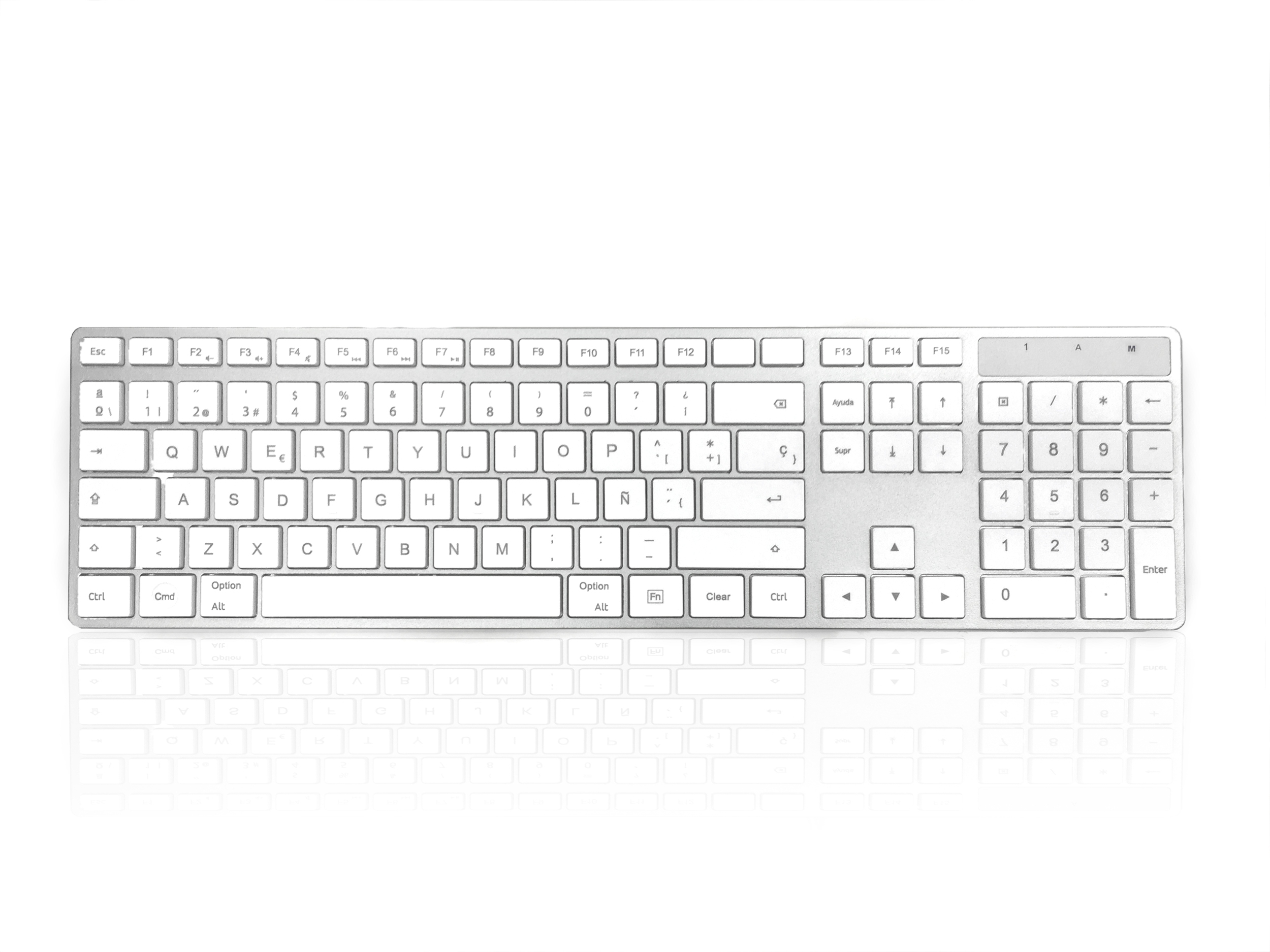Ceratech KYBAC301-BTMACSP Wireless USB Multimedia Keyboard, QWERTY, Silver, White