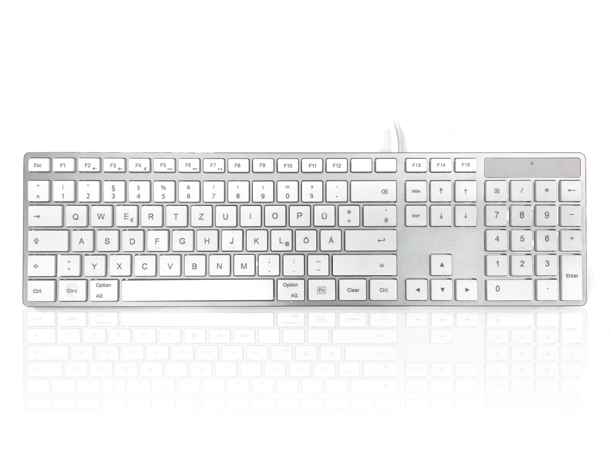 Ceratech KYBAC301-UCMACGR Wired USB Multimedia Keyboard, QWERTZ (German), White, Silver