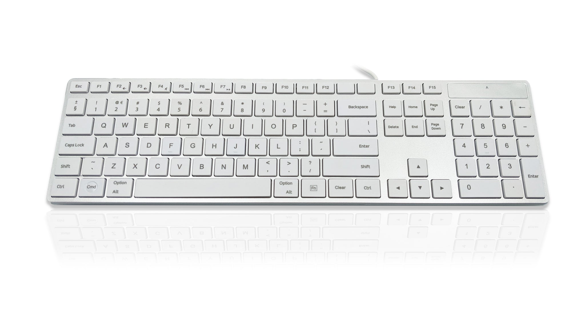 Ceratech KYBAC301-UCMACHO Wired USB Multimedia Keyboard, QWERTY, White, Silver